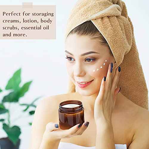 20 Pack 2 oz Amber Plastic Jars with Lids and Labels, Empty Salve Containers Refillable Cosmetic Jars for Creams, Lotion, Body Scrubs
