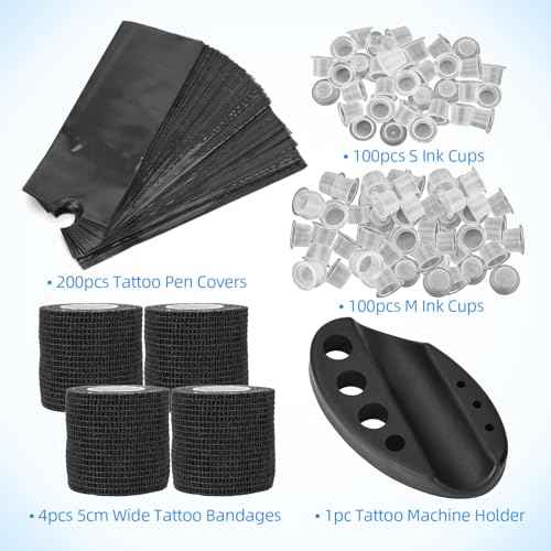 200pcs Tattoo Machine Covers with 4pcs Tattoo Grip Wrap and Tattoo Pen Holder Tattoo Grip Tape Set Tattoo Supplies (Tattoo Pen Bags Set)