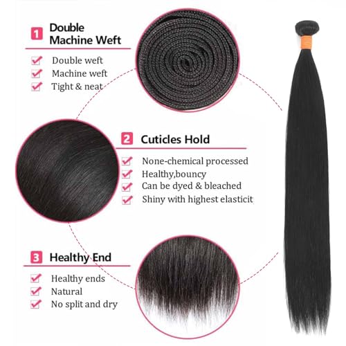 Straight Bundles Human Hair 22 24 26 Inch 3 Bundles 100% Unprocessed Brazilian Virgin Human Hair Straight Weave Bundles Natural Color