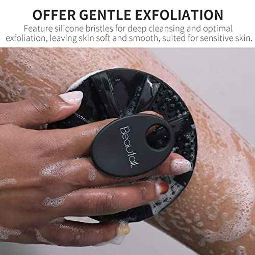 Silicone Body Scrubber, BEAUTAIL Shower Bath Scrubber, More Hygienic Than Traditional Loofah, Lather Nicely, Long Lasting, Gentle Exfoliating Brush for Women Men Baby Sensitive Skin, 1 Pack, Black