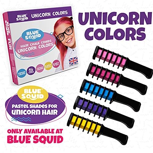 Blue Squid Hair Chalk - Vibrant Temporary Hair Color Combs for Girls & Kids, Washable Hair Dye, Teenage Gift Ideas