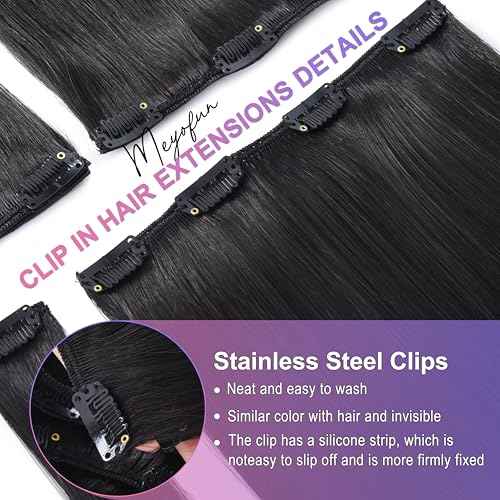 MEYOFUN Clip in Hair Extensions Real Human Hair, 24 Inch 120g, 1B Natural Black, Invisible Seamless Straight Remy Human Hair Clip in Extensions for Women 8pcs Per Set with Double Weft