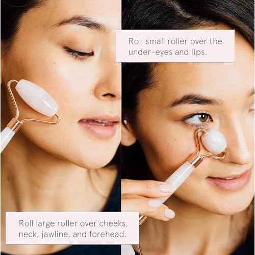 Rose Quartz Face Roller - Face Roller Skin Care - Facial Roller - Stone Roller For Face - Face Massager Roller For Lymphatic Drainage, Puffiness - Quartz Roller For Face by grace and stella