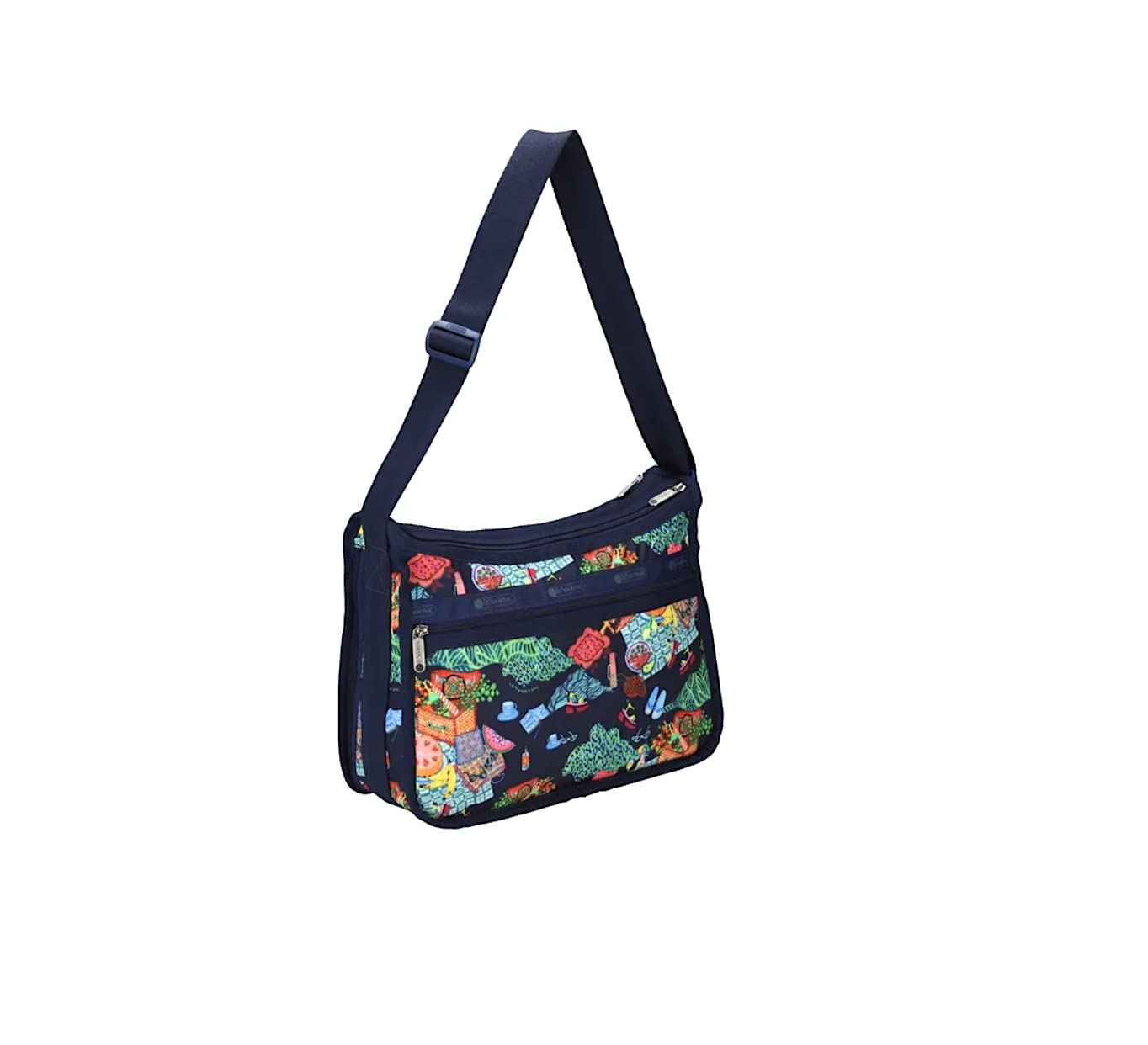 LeSportsac Painted Picnic Deluxe Everyday Crossbody Bag + Cosmetic Bag, Style 7507/Color E539, Endless Summer Fun, Vibrant Colorful Picnic, Sunkissed Fruits, Sweet Treats, Relaxing Alfresco