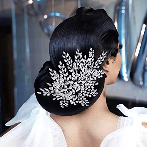 HONGMEI Bridal Rhinestone Headpiece for Wedding£¬Leaf Crystal Hair Pieces Bride Side Headpieces Wedding Hair Accessories for Women(Silver)