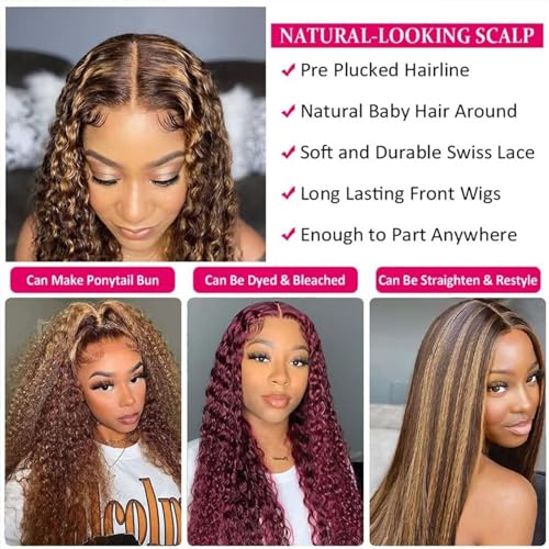 Human Hair Wig 5x5 Highlight P4/30 Brown Water Wave Lace Front Wigs Human Hair Dark Brown Water Wave Human Hair Wig 200% Density