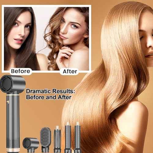 5 in 1 Hair Styler & Hair Dryer Brush, Low-Speed Negative Ionic Air Styler Drying, Multi Hair Styler, Professional Blow Dryer Brush for Curling Volumizing Straightening Styling(Gray Gold)