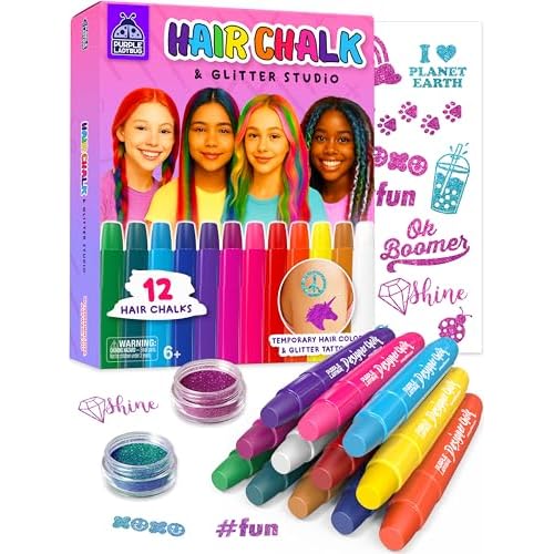 Hair Chalk for Girls Washable Hair Dye - Stocking Stuffers for Kids 8-10 6-8, Christmas Gifts for Girls 6 7 8 9 10 11 12, Temporary Hair Color for Kids Tweens Teens Birthday Party - 12 Colors