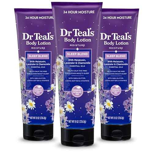 Dr Teal's Sleep Body Lotion, 24-Hour Moisture, with Melatonin, Lavender & Chamomile Essential Oils, 8 fl oz (Pack of 3)