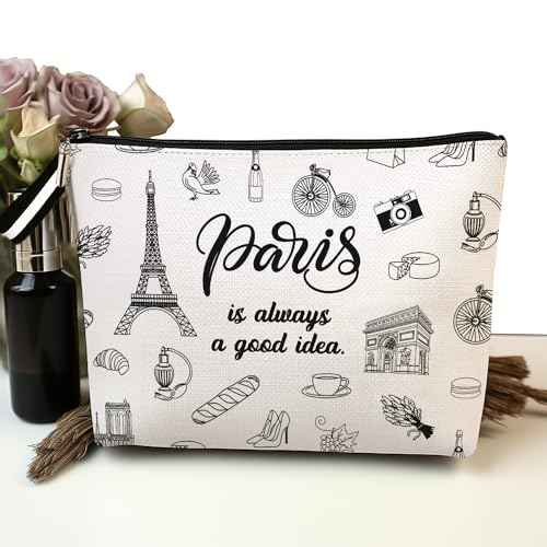 Paris Travel Gift Cosmetic Bag, Paris Lover Gifts Makeup Bag, Paris City Skyline Paris Is Always A Good Idea Zipper Pouch, Gifts for Women Birthday Christmas