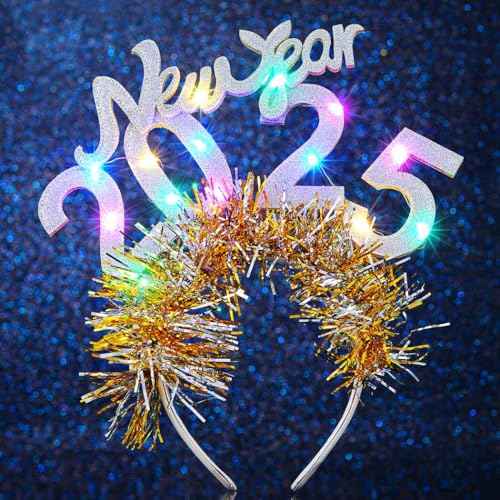JEAIRTS Light Up Christmas 2025 Headband Glowing New Year Hair Hoop Led Xmas Headpiece Festive Holiday Hair Accessories