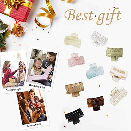 Small Tiny Claw Hair Clips for Women Girls for Thin/Medium Thick Hair, 1.5 Inch Mini Hair Jaw Clips Matte Rectangle Nonslip Clip with Gift Box (Matte+shiny color series)