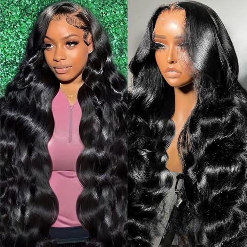 sterly 13x6 Lace Front Wigs Human Hair For Women 250% Density #1 Jet Black Color Full Lace Frontal Wigs Affordable HD Transparent Lace Wigs (16 Inch)
