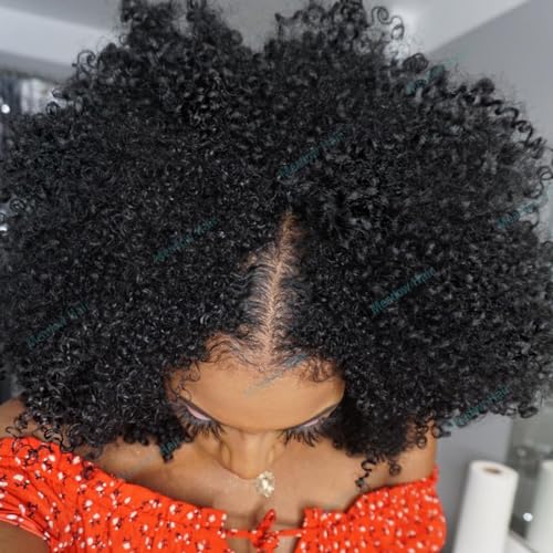 Afro Kinky Curly V Part Wig Human Hair Brazilian Virgin Upgrade U Part Wigs Glueless Afro Curly 180 Density Vpart Wig No Leave Out For Black Women 16Inch