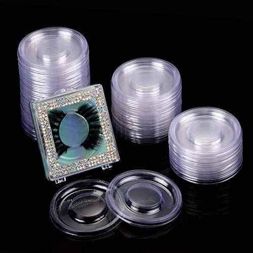 100 Pieces Round Eyelash Tray Holder Plastic Eye Lash Trays Lid for False Eyelash Storage Case Empty Holder Box Packaging Box Cosmetic Container (Transparent)