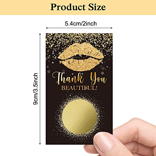 Haizct 50 Pack Thank You Blank Gifts Certificate Scratch Off Cards for Small Business, Spa Beauty Makeup Hair Salon, Bridal Shower, Baby Shower, Country Wedding (Golden Lip Gloss)-GK095