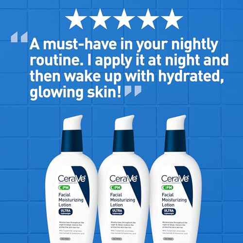 CeraVe PM Facial Moisturizing Lotion, Night Cream with Hyaluronic Acid and Niacinamide, Ultra-Lightweight, Oil-Free Moisturizer for Face, 3 Ounce