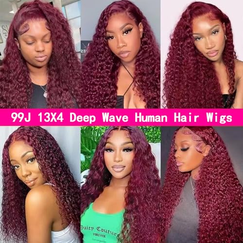 Burgundy Lace Front Wigs Human Hair 99J 13x4 HD Deep Wave Lace Front Wigs Human Hair Pre Plucked Colored Wine Red Wig Glueless With Baby Hair Wigs For Women