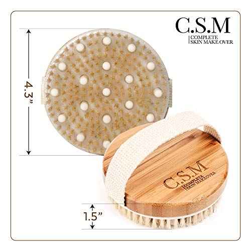 CSM Dry Brushing Body Brush for Lymphatic Drainage - Natural Boar Bristle Exfoliating Brush Set with Face Brush for Cellulite, Circulation & Glowing Skin