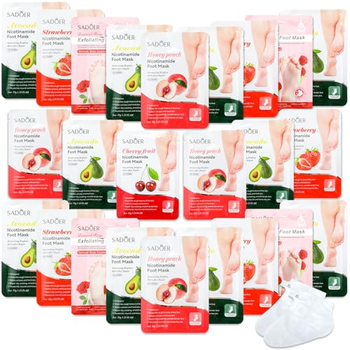 48 Pcs Fruits Foot Mask Bulk Hydrating Moisturizing Socks Feet Peeling Mask for Dry Cracked Aloe Foot Care for Spa Day Kit Beauty Relaxation Gift for Women