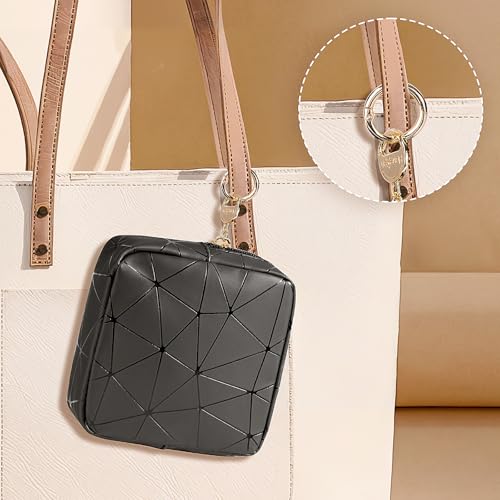 4.5" Mini Makeup Bag, Black Small Cosmetics Bag for Purse, Portable Makeup Pouch with Zipper for Women Girls, Christmas/Birthday/Wedding/Party Gifts (Black, Small)