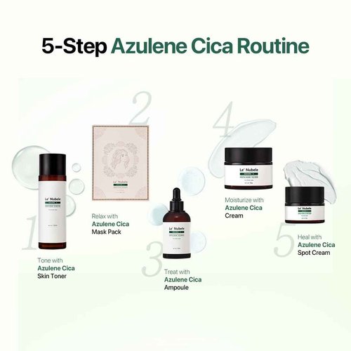 Le Nubele Azulene CICA Skin Toner for Clear Skin, Azulene 600ppm, Centella Asiatica 5000ppm, Hydrating, Non-Comedogenic, Calming, Redness Relief, Fungal Acne Safe, Korean Skin Care, 120ml/4.05 fl.oz.