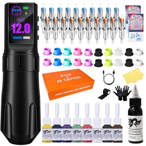 KVM large IPS Screen Tattoo Kit Wireless 1800mAh Suitable for Professionals Kits £¨Tattoo ink are for tattoo practice use only£©