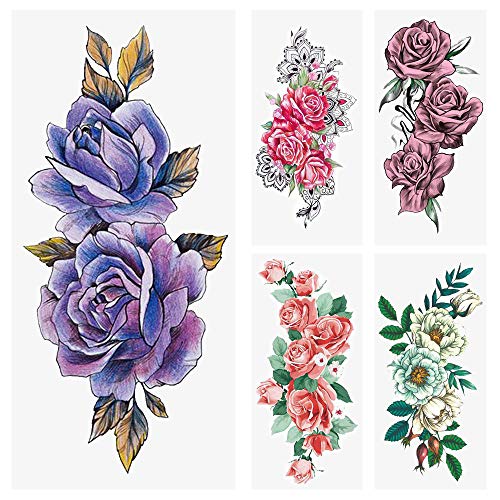 Glaryyears Temporary Tattoos for Women Female, 18-Pack Large Big Fake Tattoos, Long-lasting Flower Tattoos, Floral Design Variety Pack Realistic Tattoos 3D, Sexy for Body Arm Chest Shoulder Thigh