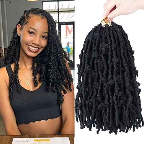 6 Packs 12 Inch Butterfly Faux Locs Crochet Hair for Black Women Distressed Faux Locs Pre looped Pre-twisted Braids (12 inch 6 pack, 1b)
