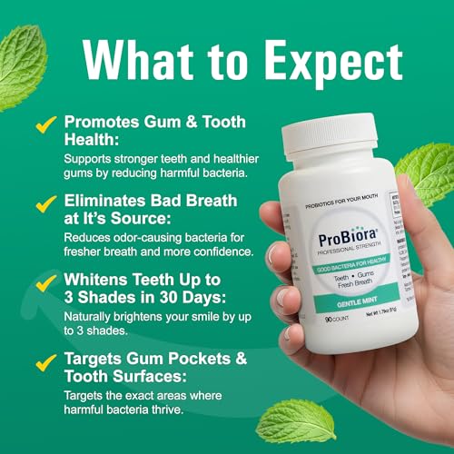 ProBiora Professional Strength Oral Probiotics for Teeth and Gums | Dental Probiotic for Oral Health | Bad Breath Treatment for Adults | Tooth Whitening | ProBiora3 Probiotic Blend | 90 Mint Tablets
