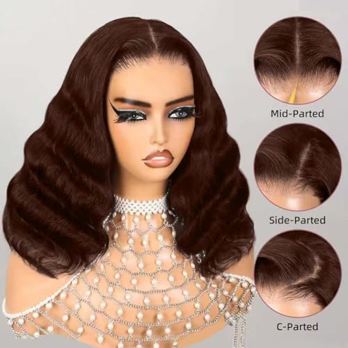 SFD 16inch Brown Glueless Wigs Human Hair Pre Plucked Pre Cut 200% Density Wear And Go Chocolate Brown Lace Front Wig 9x6 Hd Closure Loose Body Wave Wig Human Hair