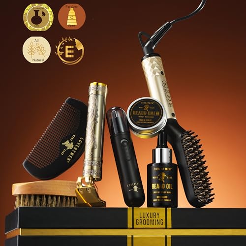 Christmas Gifts for Men, Dad, Him - Mens Grooming Beard Kit, Beard Trimmer, Nose Hair Trimmer, Hair Straightener Brush, Oil, Balm & More, 15pc Beard Kit for Men Care Mens Gift Birthday