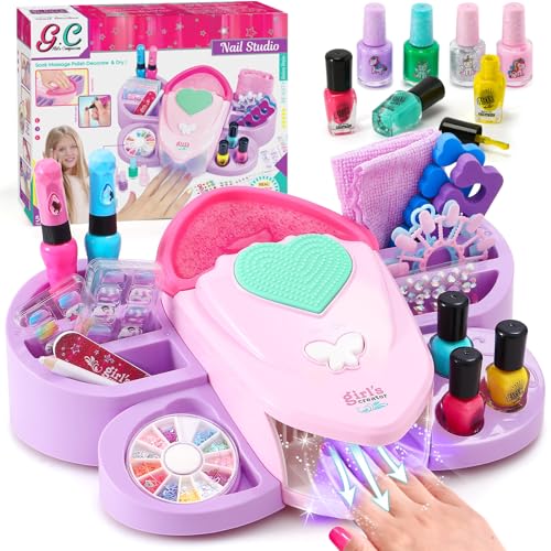 G.C Kids Nail Polish Set for Girls Toy 6-12 Years Old, Nail Art Kit Storage Desk with Nail Dryer&Hand Massage Spa Kit, Kid Manicure Salon Studio Stuff Christmas Birthday Gift Girl Ages 7 8 9 10 11 12
