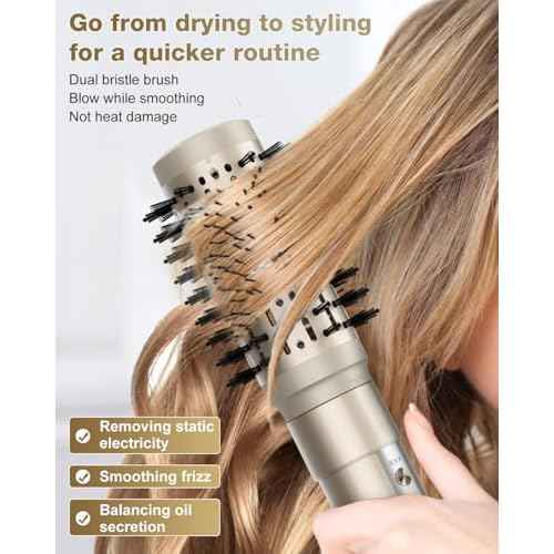 7MAGIC 6 in 1 Multi Hair Styler Dryer Brush, 110,000 RPM High-Speed, Negative Ionic, Fast Drying for Professional Blow Dry, Curling, Volumizing, Straightening and Styling, Gold