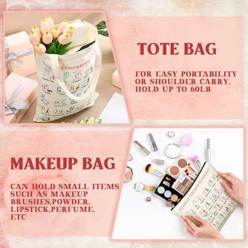 2 Pcs Physical Therapy Gifts Occupational Christmas Therapy Gifts Thank You Retirement Presents for Women Teens Coworker Friend Tote Bag Makeup Bag for Pt Pta Ot World Pt Day