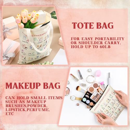 2 Pcs Physical Therapy Gifts Occupational Christmas Therapy Gifts Thank You Retirement Presents for Women Teens Coworker Friend Tote Bag Makeup Bag for Pt Pta Ot World Pt Day