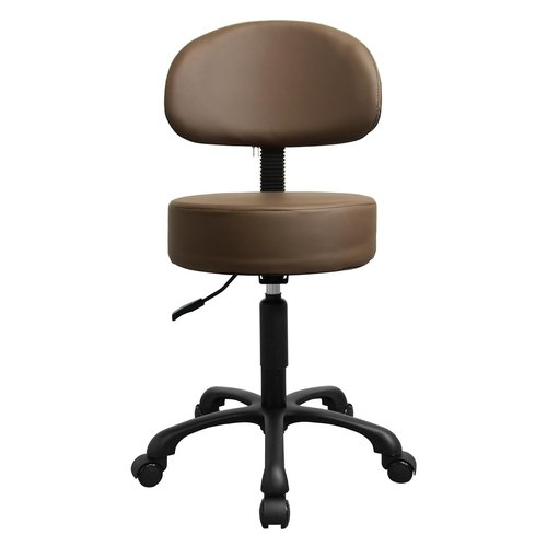 Lilfurni Black Lift Swivel Rolling Stool Round Chair,Thick Sturdy Padding,Adjustable Stool with Wheels for Doctor,Medical,Massage Salon,Office,Shop(with Back, Brown)