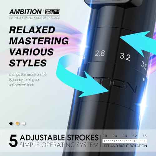 Ambition Sally Wireless Permanent Makeup Machine with 5 Strokes Length 2.0mm-3.5mm Rotary Tattoo Gun Cartridge Pen with 1000mAh LED Digital Display Coreless Motor For Eyebrow Eyeliner Lips SMP