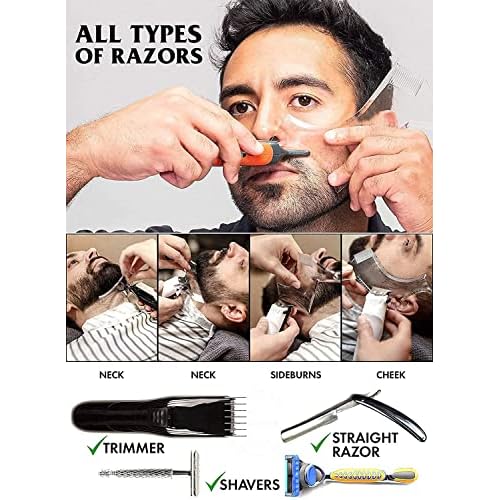 2PCS Men's Beard Shaping Tool Template, Beard Guide Shaper with Inbuilt Comb, Multi-liner Edges Shave for Curve/Straight/Neckline/Goatee/Sideburns (Clear-2pcs)