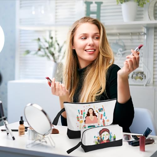 20 Pcs Canvas Makeup Bag with Bottom, 12oz Cotton Cosmetic Bag Set Bulk Multi-Purpose DIY Heat Transfer Makeup Bags with Black Zipper for Bridesmaid Makeup Bag Travel Toiletry Pouch Storage, Halloween