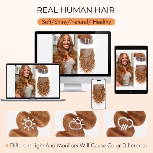 Clip in Hair Extensions Real Human Hair 120 Gram Body Wave Brown Clip in 100% Brazilian Remy Human Hair Extensions 8 Pcs Per Set With 18 Clips 24 Inch