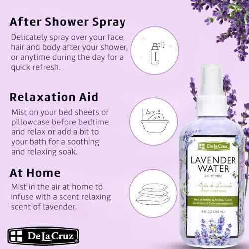 De La Cruz Lavender Water Body Mist - Lavender Spray body mist With Pure Lavender Essential Oil 8 fl oz (236 mL)