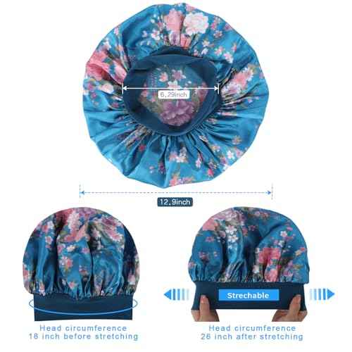 ROYBENS Satin Bonnet Hair Bonnet for Sleeping- 4 Pack Large Bonnets for Women with Elastic Soft Band for Curly Hair Braids