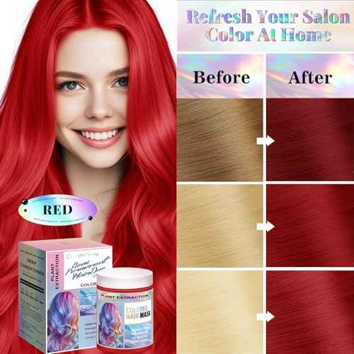 Vegan Semi Permanent Hair Color Mask - 10.15OZ Color Depositing Conditioner for Color-Treated Hair - Ammonia, Paraben, Sulfate & Cruelty-Free - Enhances & Tones Hair - Plant-Based (RED)