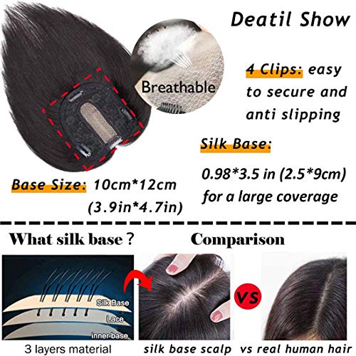 S-noilite Silk Base Topper Clip in Human Hair Piece Toupee Top Hair Extensions Silk Topper for Women Replacement for Slight Hair Loss Thinning Hair 130% Density (10"-35g,#24 Natural Blonde)