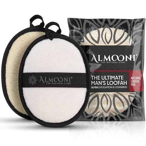 Sturdy Natural Loofah for Men, The Ultimate Men's Loofah Body Scrubber Made with Natural Egyptian Shower luffa Sponge, Bath Shower Sponge lufas for Men - 2 Count (1 Pack) - Black