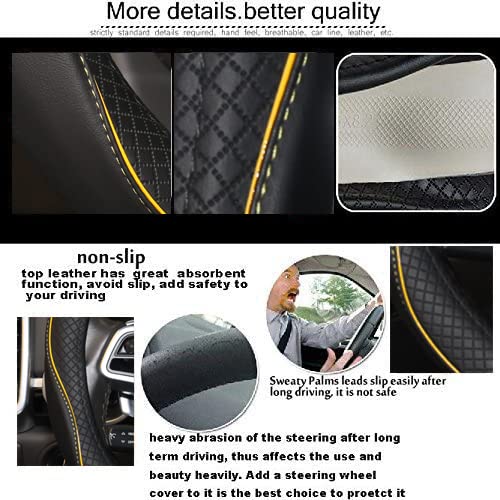 Gomass Car Steering Wheel Cover, Anti-Slip, Safety, Soft, Breathable, Heavy Duty, Thick, Full Surround, Sports Style (Black with Yellow Line)