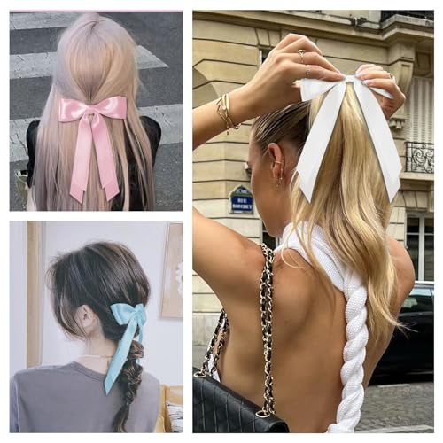 3PCS Big Red Hair Bows for Women Silky Satin Hair Ribbon Long Tail Bow for Hair Accessories Valentine's Day Mother's Day Gift for Romantic Parties Prom