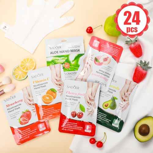 24 Pcs Fruits Beauty Hand Mask Bulk Hydrating Hand Moisturizing Gloves Treatment Mask for Spa Kit Sleeping Skincare Gift Beauty Kits for Women