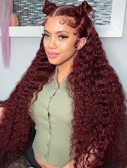 Cfaimity Reddish Brown Lace Front Wigs Human Hair 13x6 Reddish Curly Lace Front Wig 180 Density Deep Wave HD Lace Frontal Wigs Pre Plucked for Women burgundy 33# Colored Human Hair wig 18inch